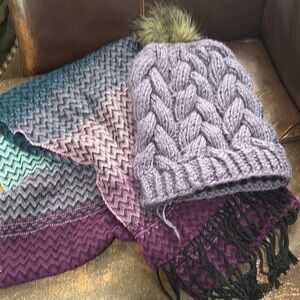 Purple Knit Beanie with Pom Pom